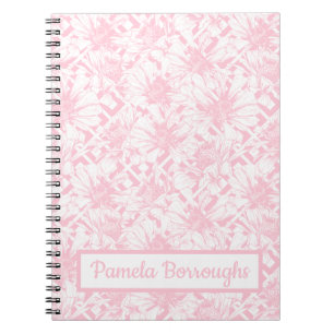Caderno Espiral Flores Cor-de-Rosa Shabby Chic Botânico Vintage