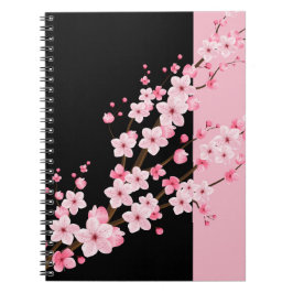 Caderno Espiral Flores Cor-de-rosa Toalha Preta e Rosa