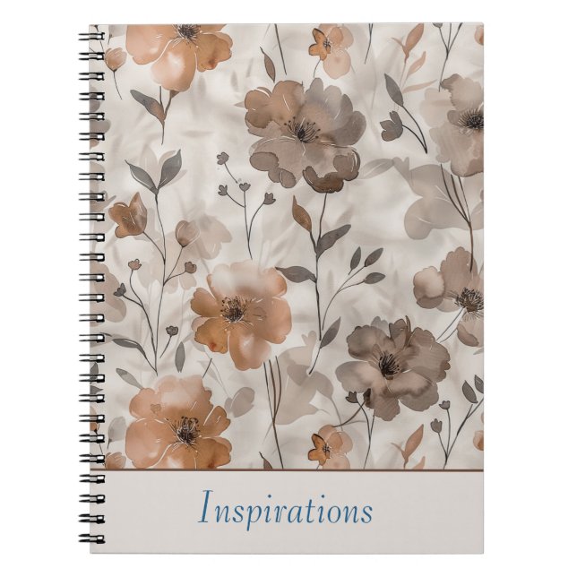 Caderno Espiral Flores Creme Laranja Marrom (Frente)