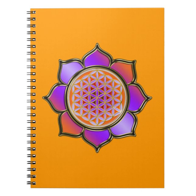 Caderno Espiral FLORES DA VIDA - Laranja violeta LOTUS (Frente)