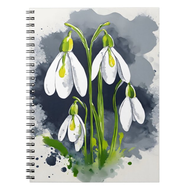 Caderno Espiral Flores de aguarela Snowdrop (Frente)