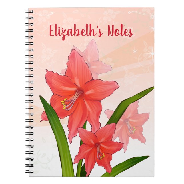 Caderno Espiral Flores de Amaryllis Vermelhas Personalizadas (Frente)