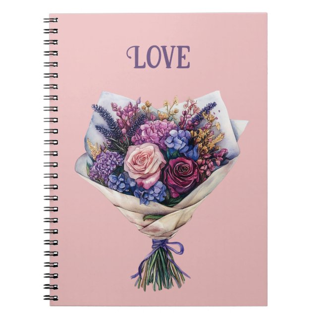 Caderno Espiral Flores de Amor Rosa Roxo (Frente)