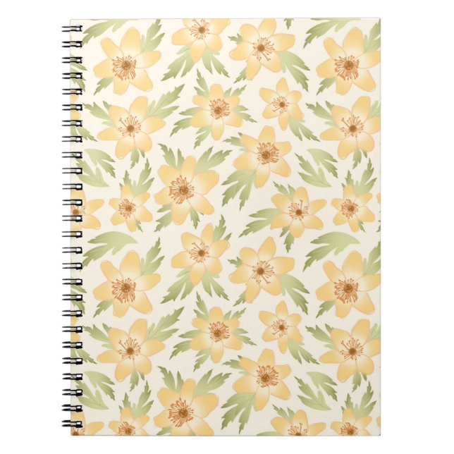 Caderno Espiral Flores de Anêmonas Laranja Selvagens - padrão unif (Frente)
