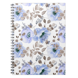 Caderno Espiral Flores de Aquarela Azul-Chic