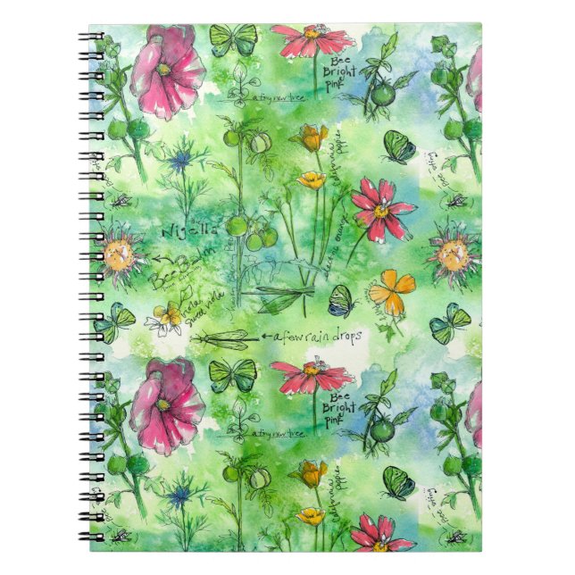 Caderno Espiral Flores De Aquarela De Folha De Esquema Botânica (Frente)