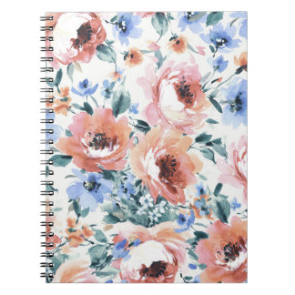 Caderno Espiral Flores de aquarela, ilustração uniforme de padrões
