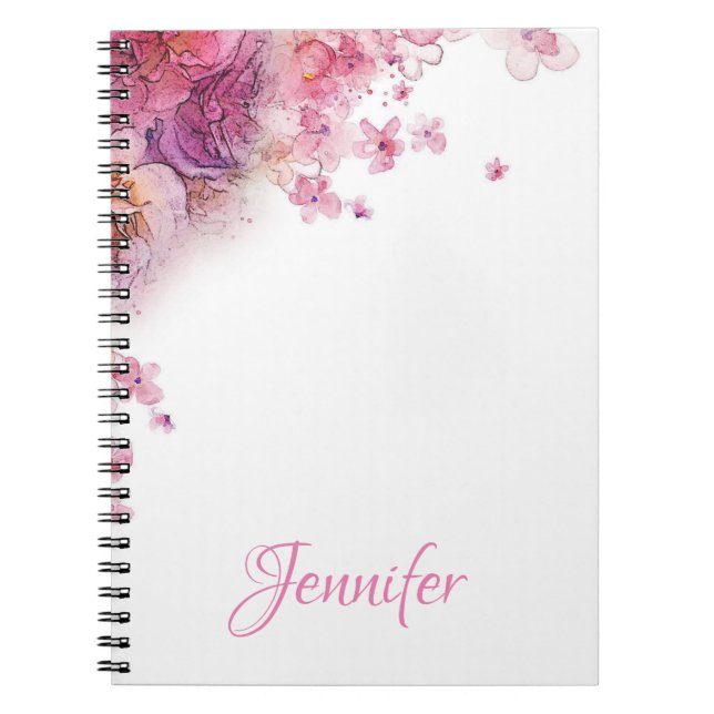 Caderno Espiral Flores de Aquarela Personalizadas Rosas Modernos E (Frente)