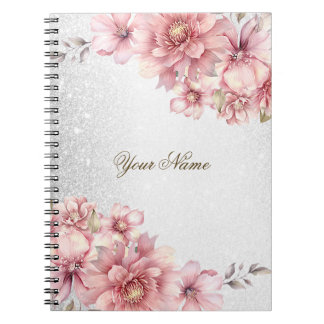 Caderno Espiral Flores de Aquarela Rosa Brilhantes Brilhantes Mode