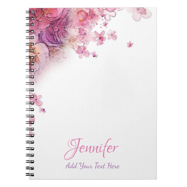Caderno Espiral Flores de Aquarela Rosa Moderno Elegante (Frente)