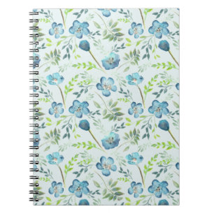 Caderno Espiral Flores de Aquarelas Verdes Azuis Elegantes Boho