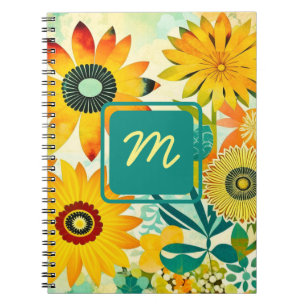 Caderno Espiral Flores de Arte Folclórica bonito Monogramadas