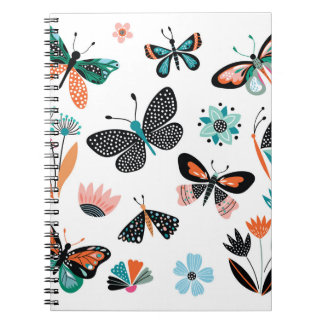 Caderno Espiral Flores de Borboletas: Coleção Desenhada Mão