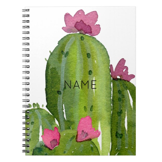 Caderno Espiral Flores de Cactus Aquarela NOMEADAMENTE Verde Cor-d (Frente)