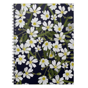 Caderno Espiral Flores de campo branco: padrão de colheita.