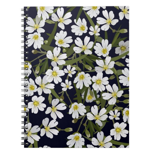 Caderno Espiral Flores de campo branco: padrão de colheita. (Frente)