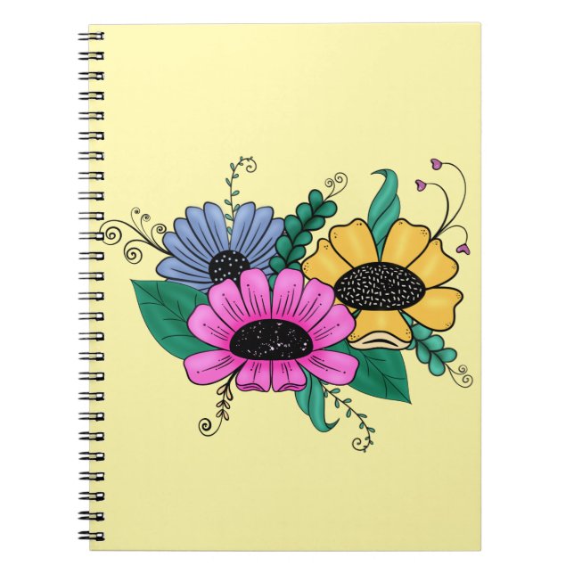 Caderno Espiral Flores de Cartoons Coloridas (Frente)