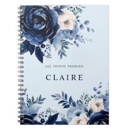 Caderno Espiral Flores de Casamento Azul Azul