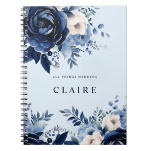 Caderno Espiral Flores de Casamento Azul Azul