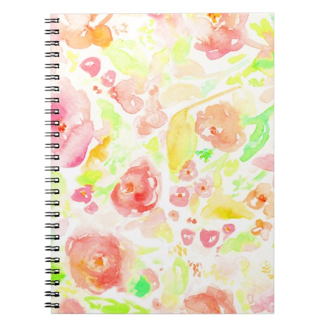 Caderno Espiral Flores de cor aquosa, de cor branca (Frente)