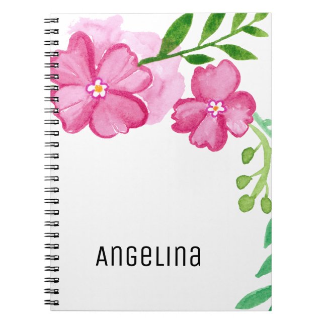 Caderno Espiral Flores de Cor de Água Personalizadas (Frente)