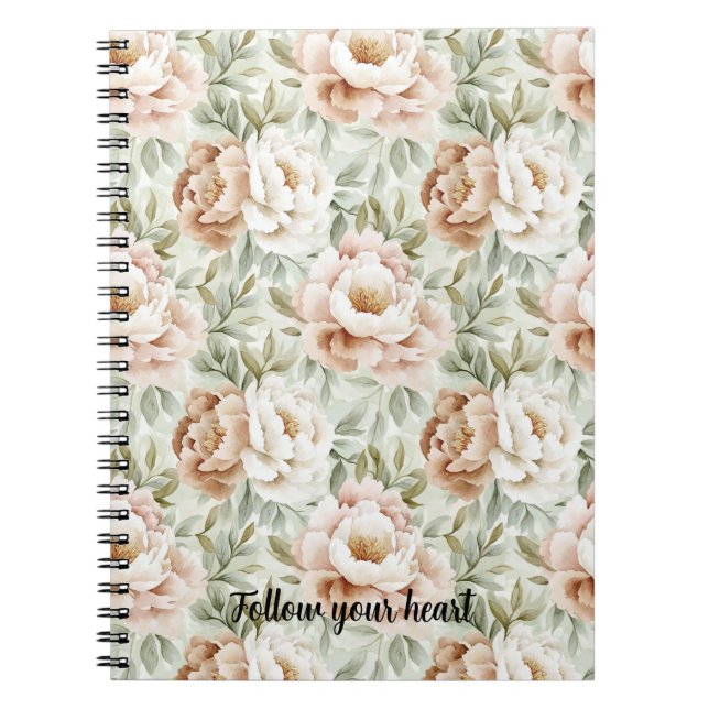 Caderno Espiral Flores de Creme de Cacau, Escamosas, Rosa (Frente)