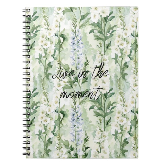 Caderno Espiral Flores de Delphinium Brancas Lavanda   (Frente)