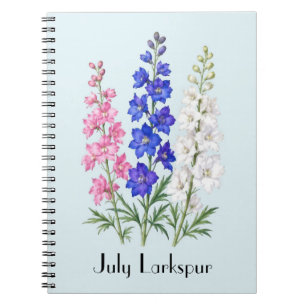 Caderno Espiral Flores de Delphinium de Julho