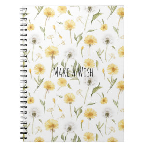 Caderno Espiral Flores de Dente-de-Leão Amarelas Brancas