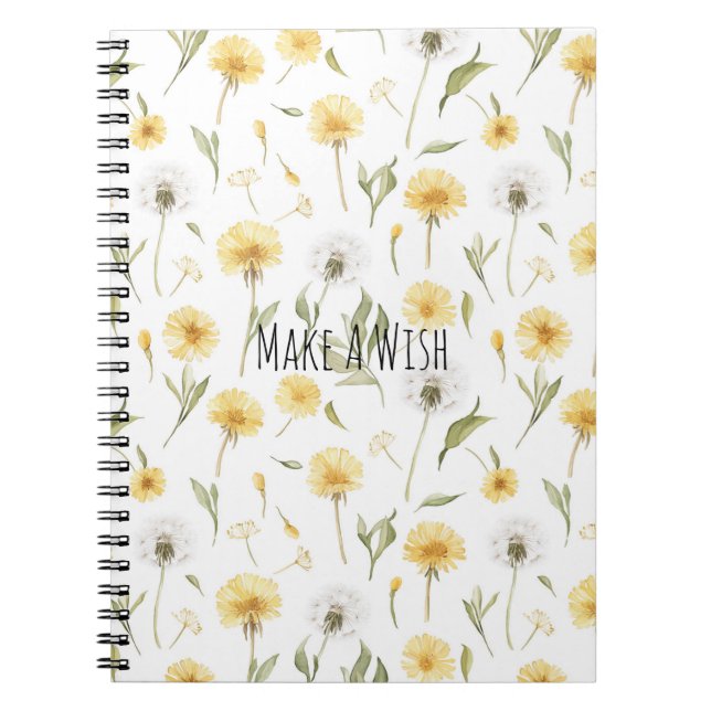 Caderno Espiral Flores de Dente-de-Leão Amarelas Brancas (Frente)