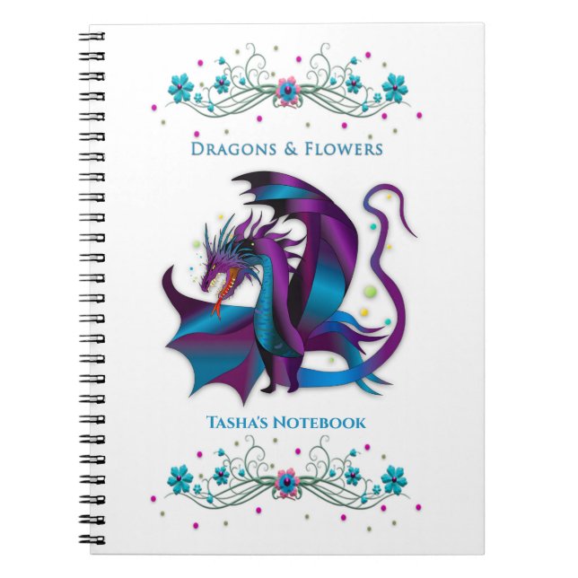 Caderno Espiral Flores de Dragão Feroz Nome Feminino Inserir Espir (Frente)