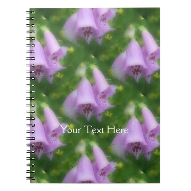 Caderno Espiral Flores de Foxglove Rosa Padrão de Arte Natural (Frente)