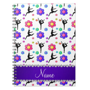 Caderno Espiral Flores de ginástica branca de nome personalizado