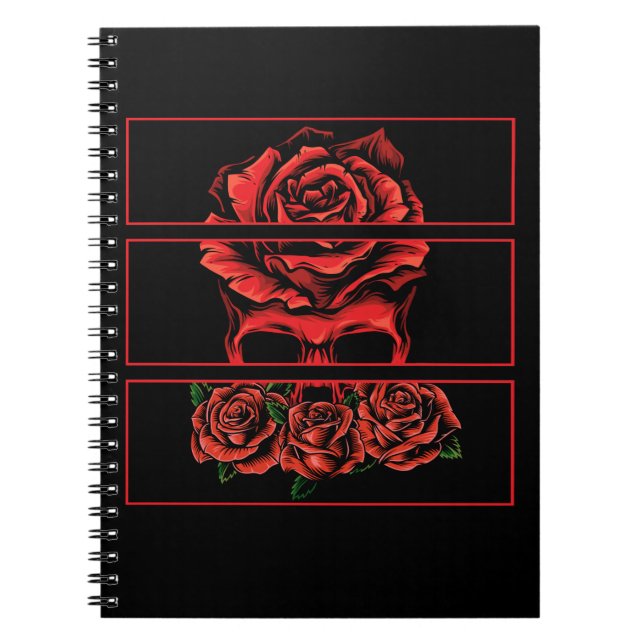 Caderno Espiral Flores de Gótico Wicca de Caveira Gótica do Rosa v (Frente)