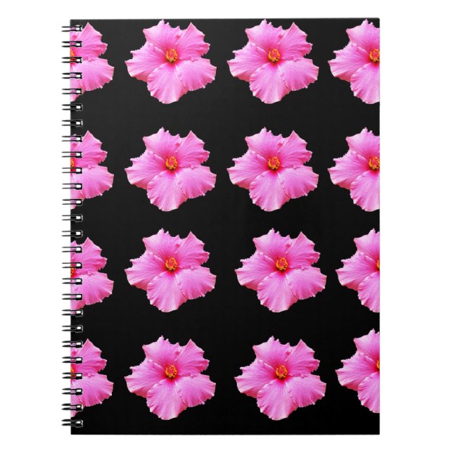 Caderno Espiral Flores De Hibisco Rosa A Preto,_ (Frente)