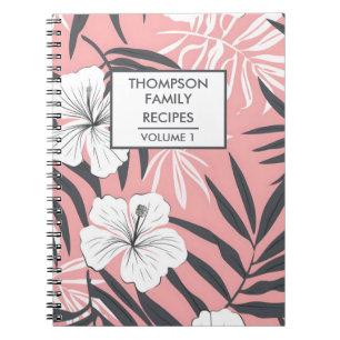 Caderno Espiral Flores de hibisco rosa Receita Personalizada