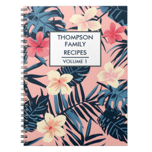 Caderno Espiral Flores de hibisco rosa Receita Personalizada