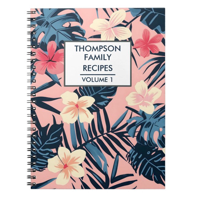 Caderno Espiral Flores de hibisco rosa Receita Personalizada (Frente)