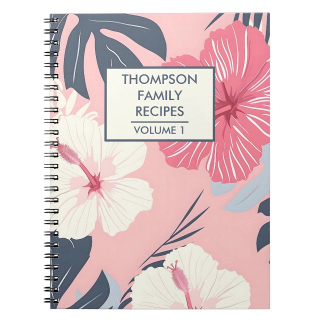 Caderno Espiral Flores de hibisco rosa Receita Personalizada (Frente)