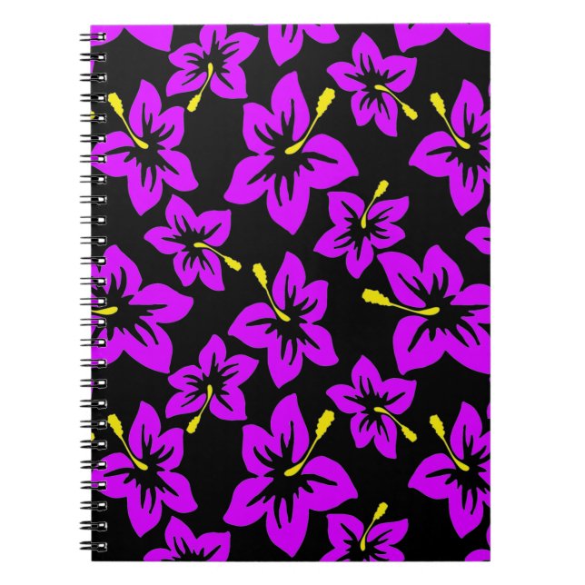 Caderno Espiral Flores de Hibisco Roxo-Tropicais do Havaí (Frente)