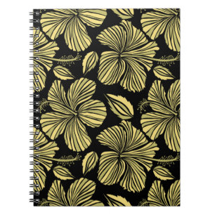 Caderno Espiral Flores de hibisco tropicais sem costura