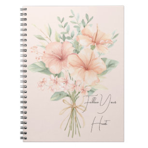 Caderno Espiral Flores de Hibisco Tropical de Pêssego