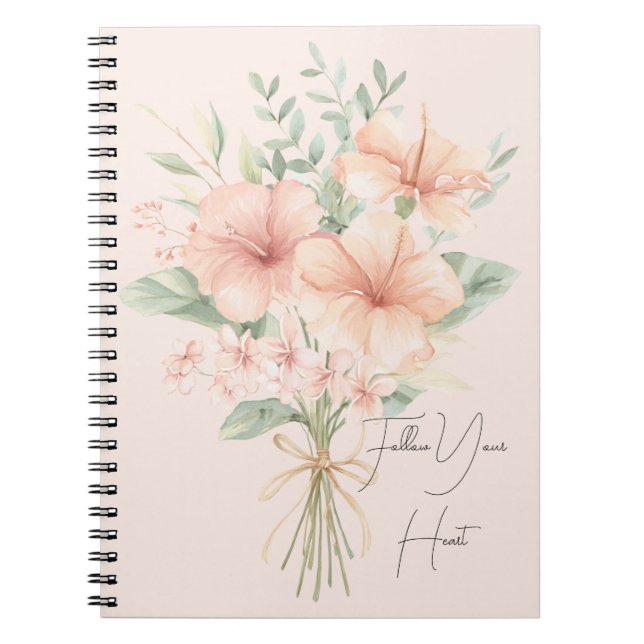 Caderno Espiral Flores de Hibisco Tropical de Pêssego (Frente)