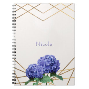 Caderno Espiral Flores de Hortênsia & Dourado Floral Elegante Pers