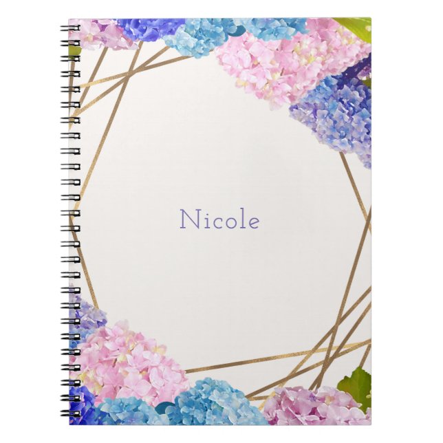 Caderno Espiral Flores de Hortênsia & Flores de Primavera Douradas (Frente)