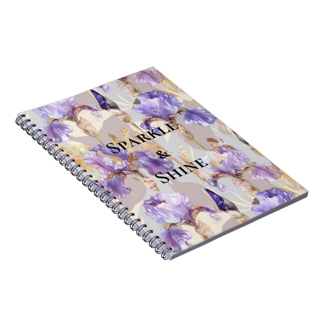 Caderno Espiral Flores de Íris Douradas roxas (Lado Direito)