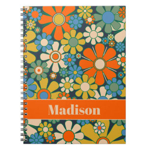 Caderno Espiral Flores de Jardim Retro 60s 70s Personalizadas Flor