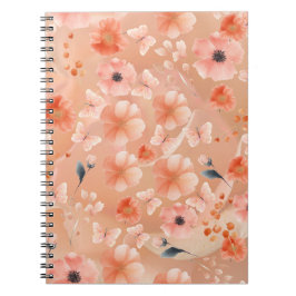 Caderno Espiral Flores de laranja e pêssego e borboleta
