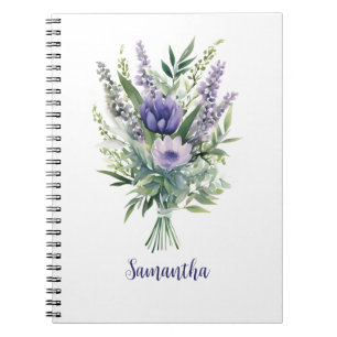 Caderno Espiral Flores de Lavanda Roxo Personalizadas Eucalipto