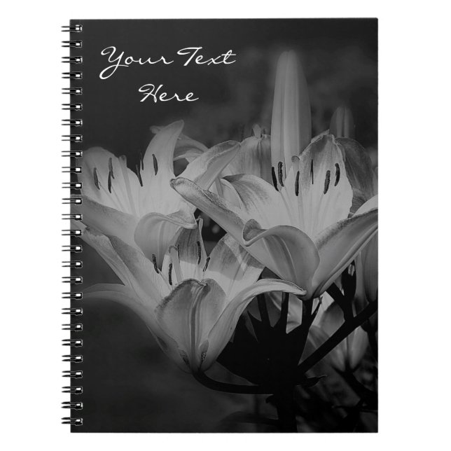 Caderno Espiral Flores De Lily Em Preto E Branco (Frente)